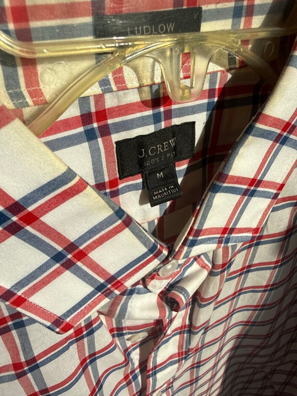 J.Crew Ludlow Mens Button Down Shirt Red Blue White Check 120s 2 Ply Cotton Size